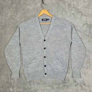 Towncraft Cardigan Sweater Mens XL Gray Acrylic V Neck Knit Grandpa Core Grunge